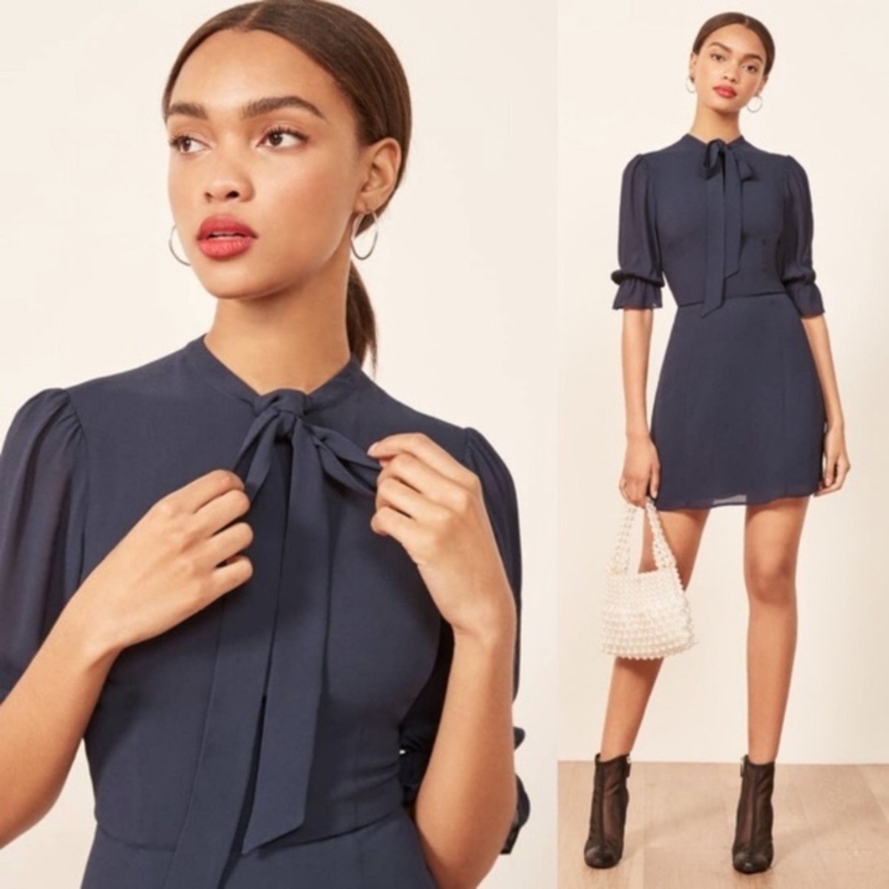 Reformation Cassie Tie Neck Mini Dress Size 6